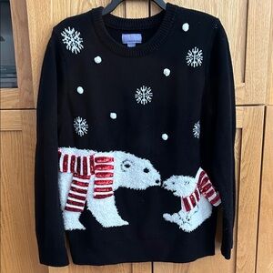 Laura Scott Black Sweater with Polar Bear and Snowflake Motif
